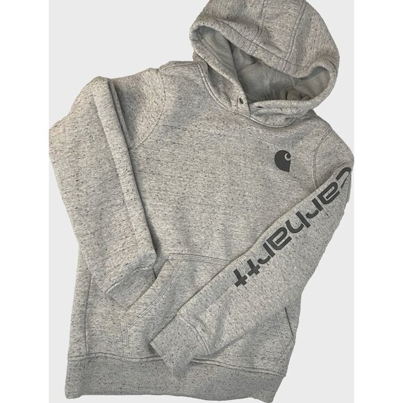 Carhartt W sz Small Gray Long Sleeve Hoodie Sweatshirt Front Pocket Pullover 4-6 - Picture 1 of 9